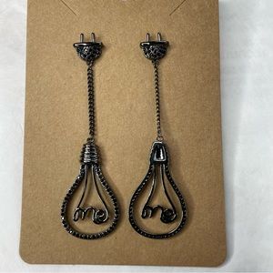 Light Fixture “ME” Plug Dangle Post Earrings Silver Tone Fun Pop Art